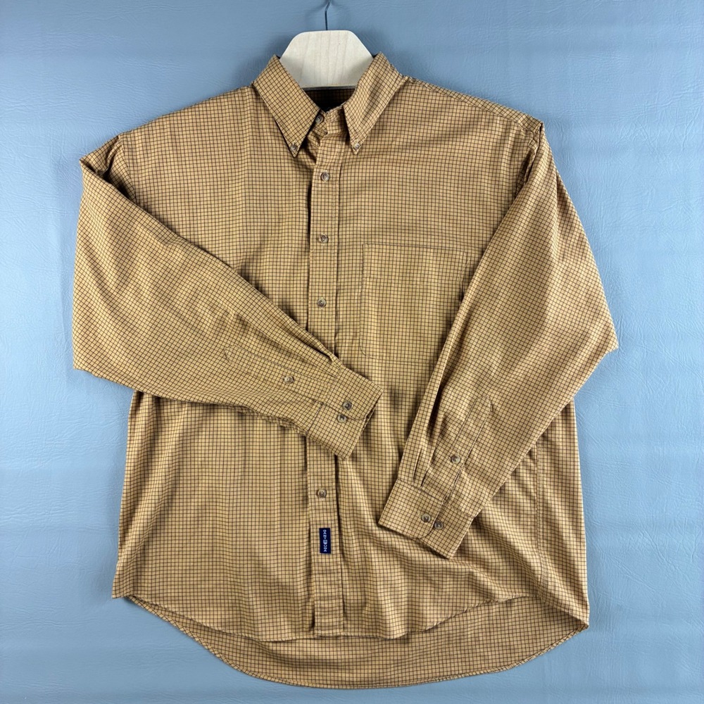 Gant Cambridge Twill Mens Large Brown Check Button Down Shirt Long Sleeve Cotton